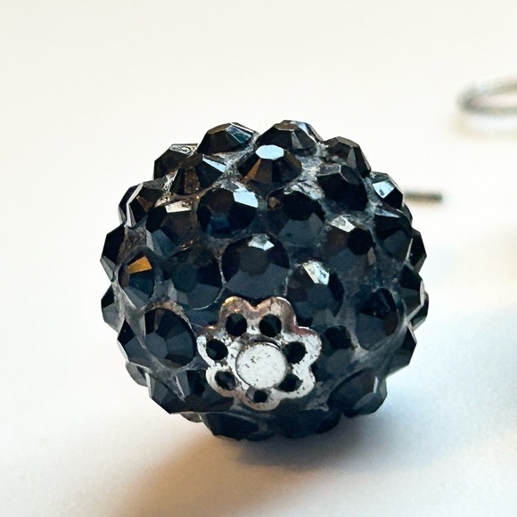 Gothic Shamballa Black Crystal Dangle Earrings Statement Y2K Vintage Jewelry - Picture 8 of 11